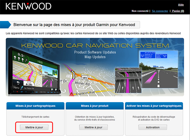 Screenshot: starpagina www.kenwood.garmin.com website